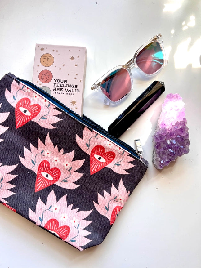 Flaming Heart Zipper Pouch
