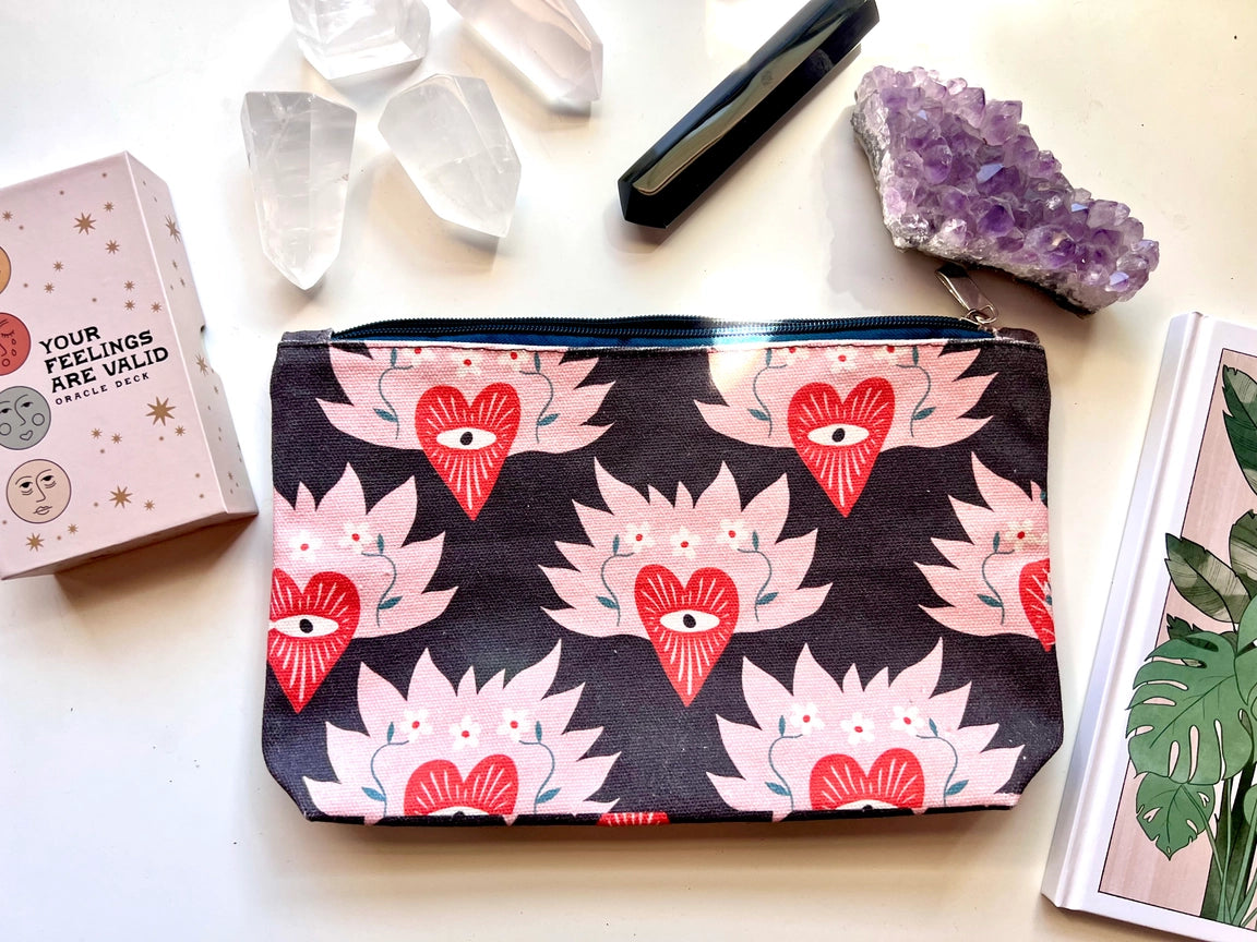 Flaming Heart Zipper Pouch