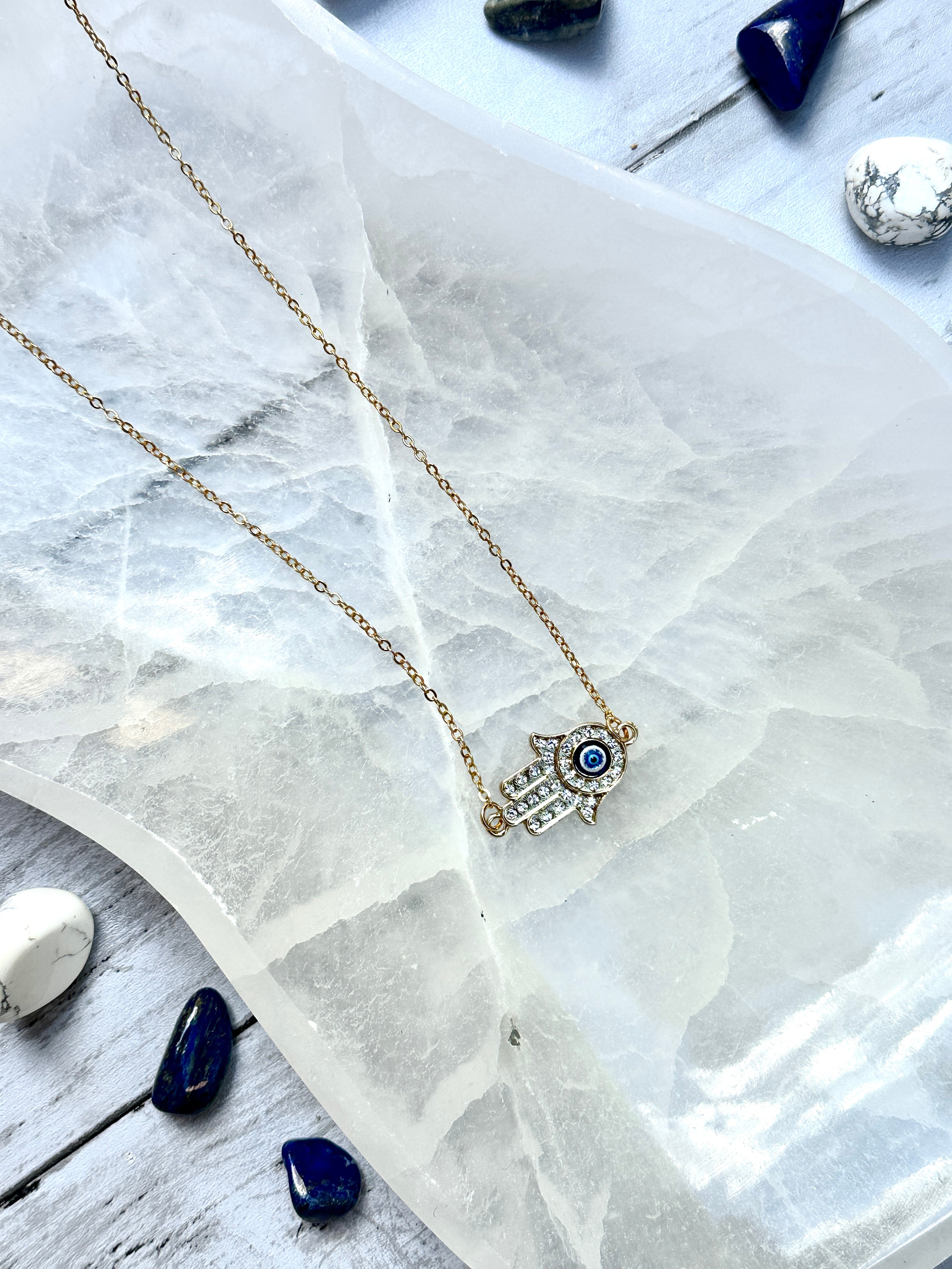 Gold Hamsa Evil Eye Necklace