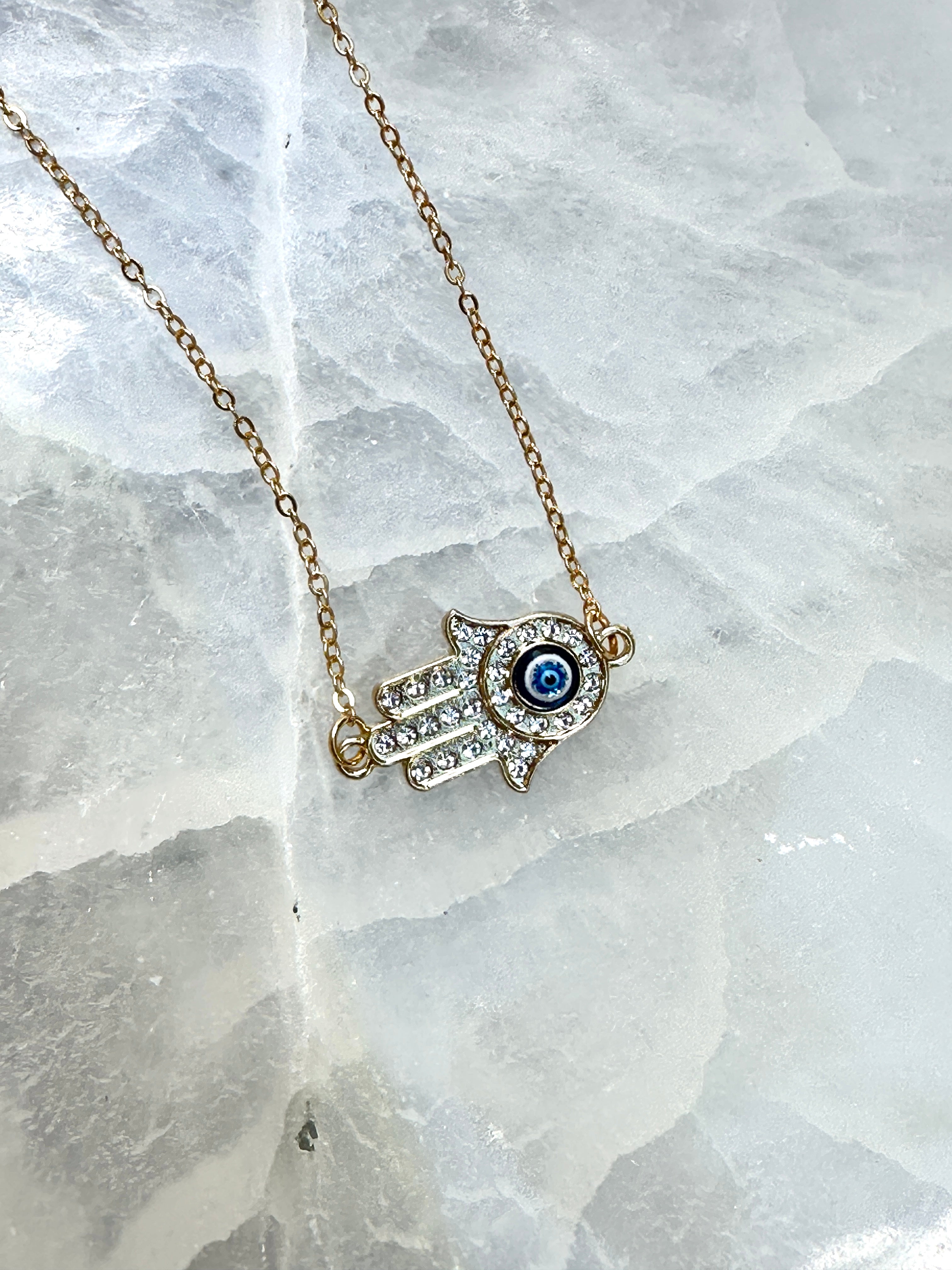 Gold Hamsa Evil Eye Necklace