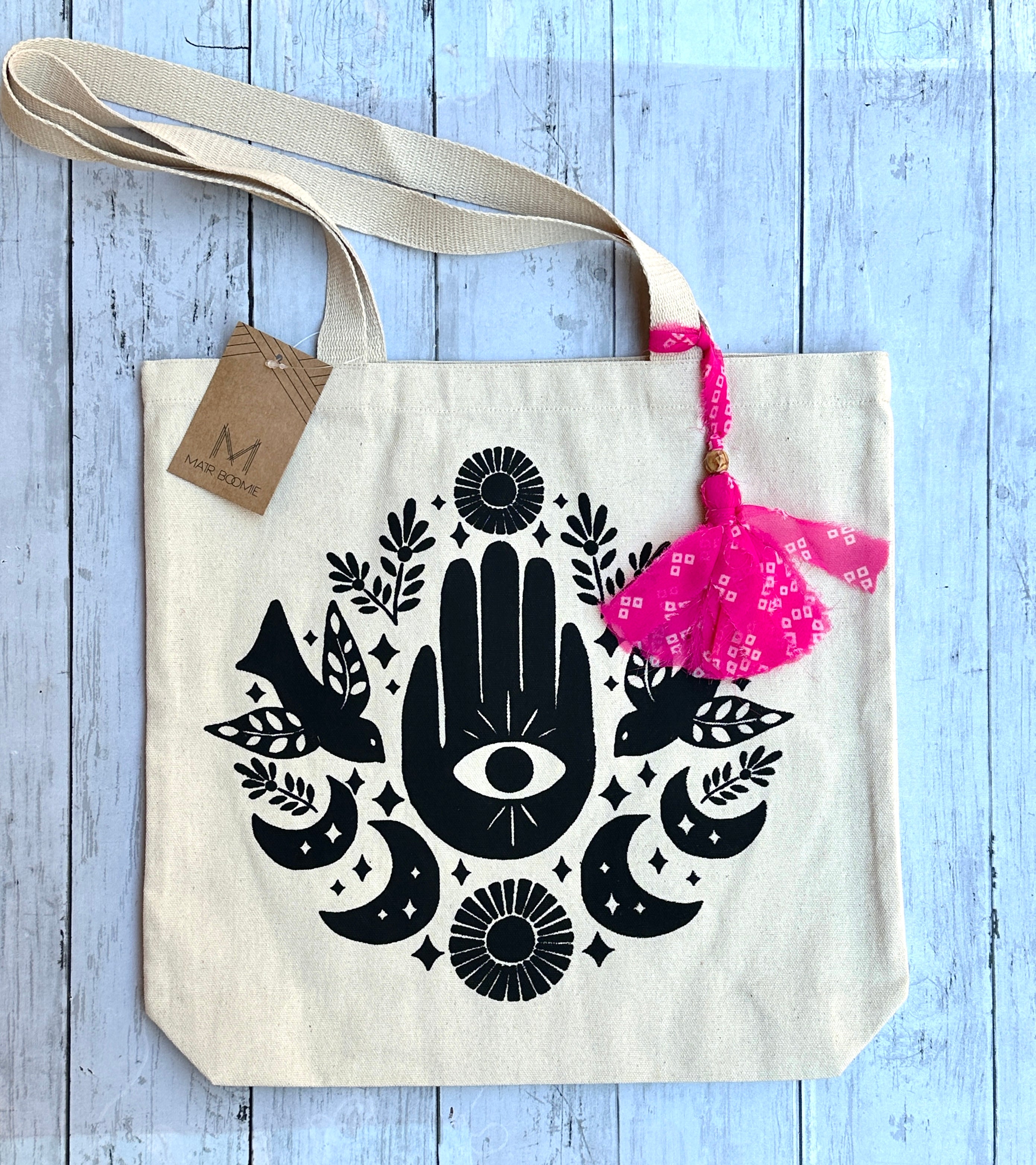 Hamsa Moon Phase Canvas Cotton Tote Bag