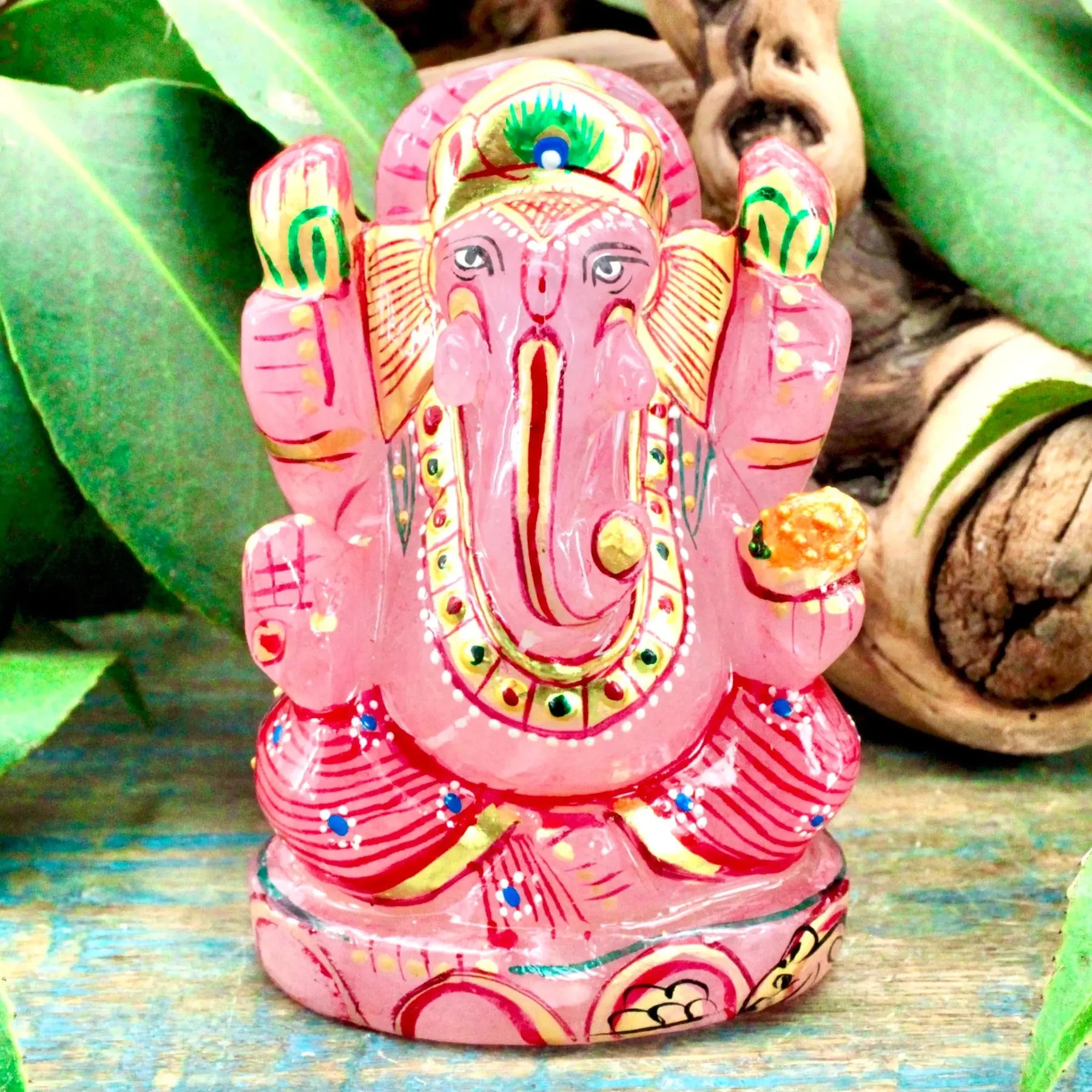 Rose Quartz Ganesh Hand Painted