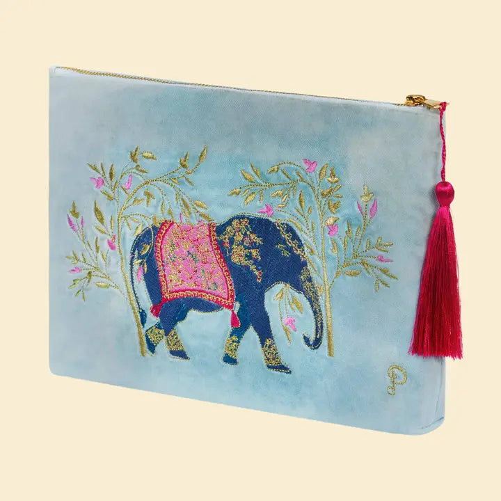 Powder UK Elephant in Cornflower Blue - Velvet Zip Pouch