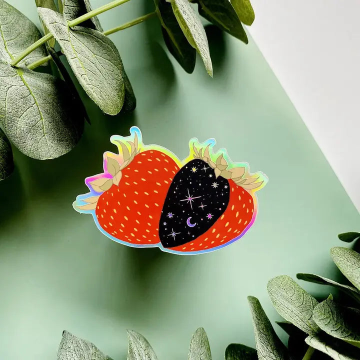 CELESTIAL STRAWBERRY HOLOGRAPHIC STICKER