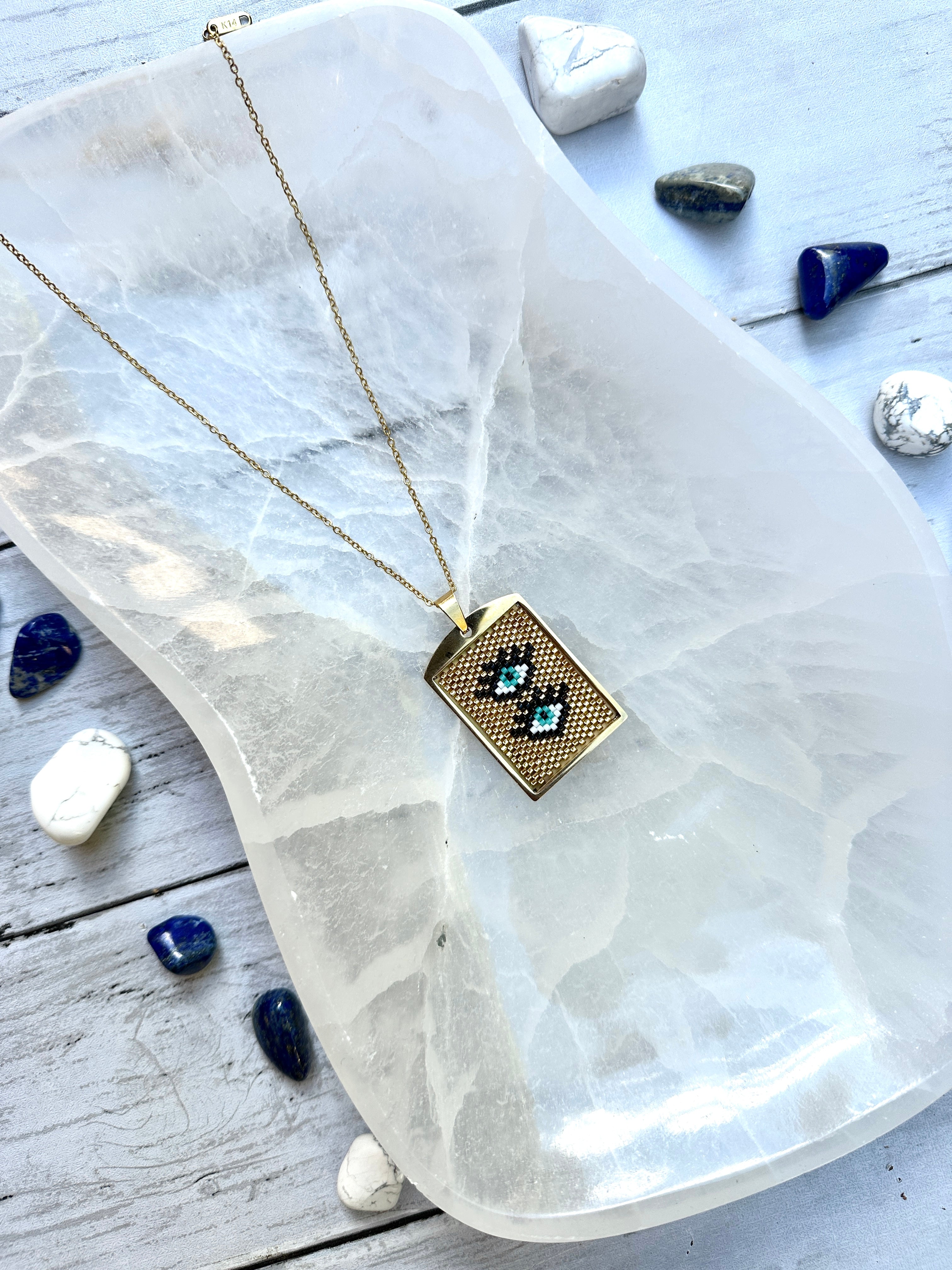 Gold Pixel Evil Eye Necklace