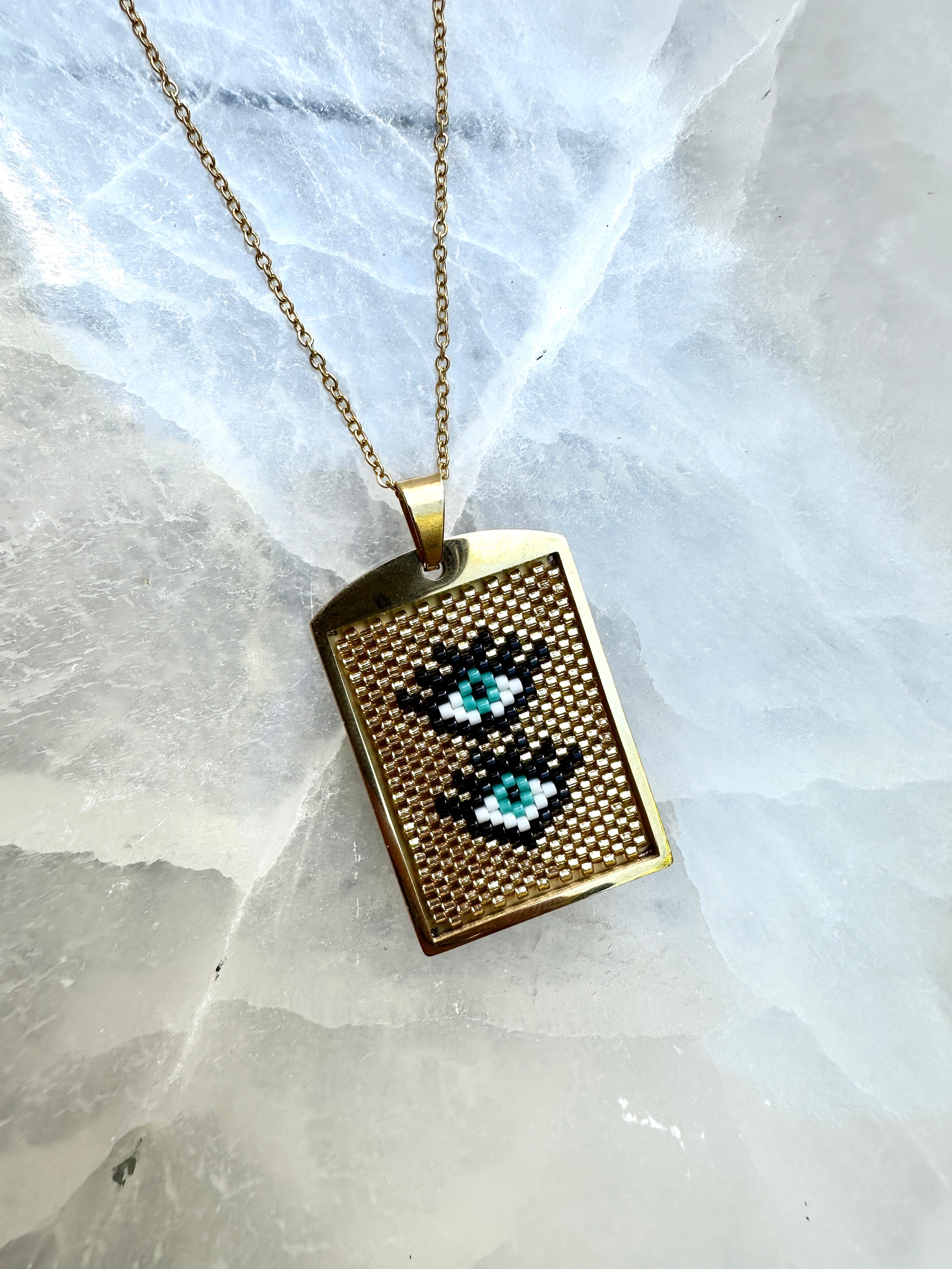 Gold Pixel Evil Eye Necklace